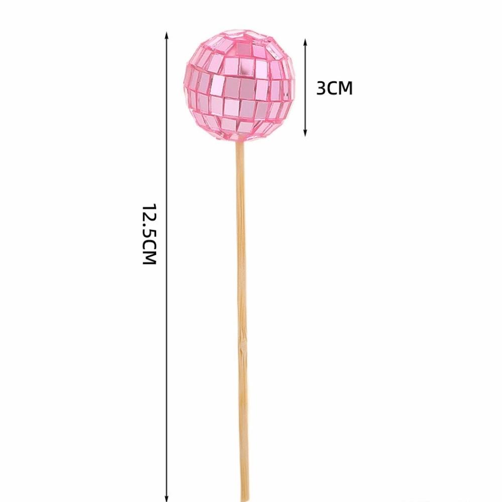 Retro Disco Ball Cake Toppers 70s 80s Style With Wooden Stick Cake Decoration Baking 3cm Cake Card Insert Wedding Decor Supplies