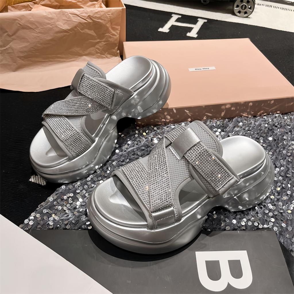 Летние повседневные сандалии со стразами на толстой подошве женские римские повседневные сандалии для улицы повышающие комфорт легкие спортивные сандалии на плоской подошве