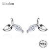 Модные серьги Lindon с серебряным кольцом из циркона ААА, ювелирные изделия, серьги-гвоздики в форме листьев для женщин, подарки на свадьбу