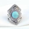 Твердое серебро 925 пробы, натуральный драгоценный камень Ларимар, дизайнерское кольцо ручной работы в богемном стиле, подарок на свадьбу, помолвку, ювелирные изделия