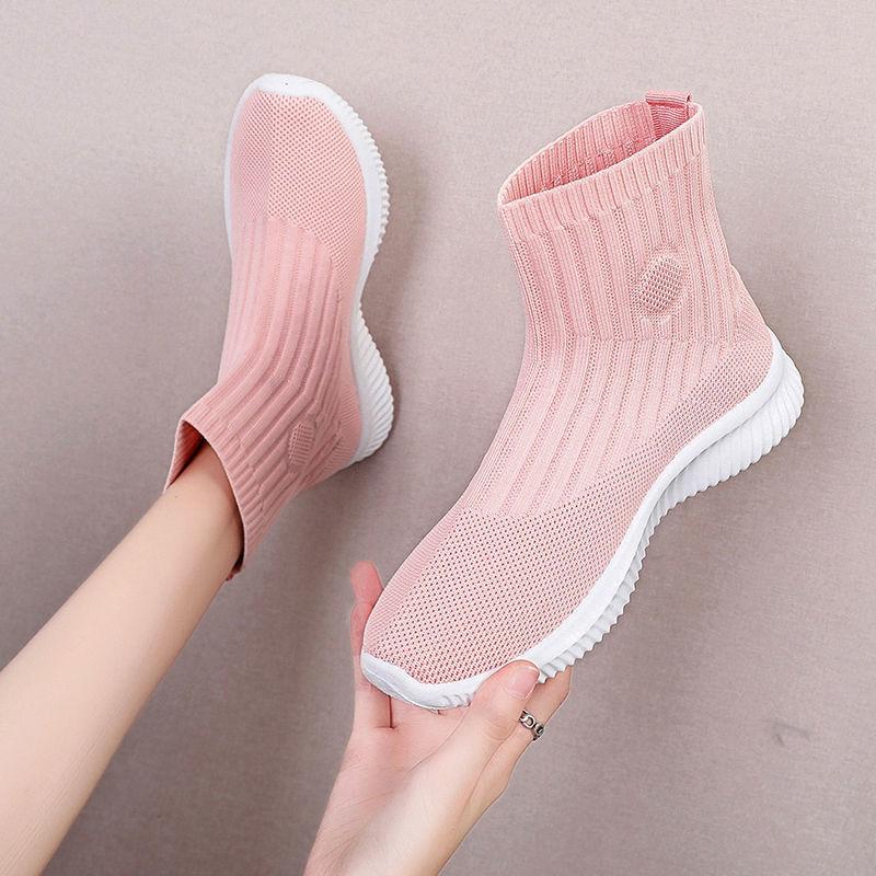 Модные носки, женская обувь на платформе, вязаные ботильоны, женская повседневная спортивная обувь, эластичные плетеные ботинки, женская обувь на блочном каблуке