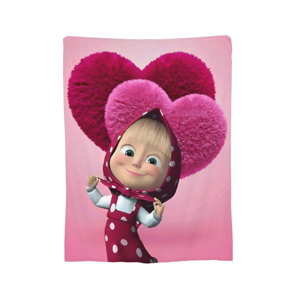 Cute Cartoon M-Masha And Bear Fleece Throw Blanket Blanket for Home Outdoor Soft Bedroom Quilt,