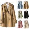Women's Casual Lapel Double-breasted Windbreaker Jacket Long-sleeved Solid Color Jacket