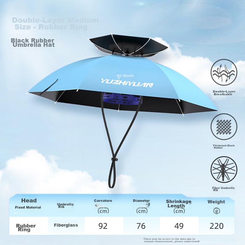 Head Umbrella Hat, Double-Layer Breathable Fishing Umbrella, Outdoor Fishing Sun Protection And Rain Protection, Black Rubber Medium Size