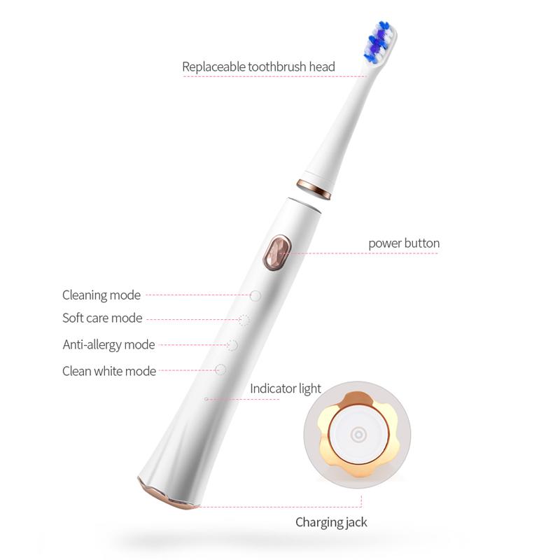 K-SKIN KD300 Звуковая электрическая зубная щетка Зубная щетка для взрослых и детей Звуковая электрическая зубная щетка 4 режима 3 насадки