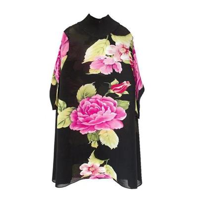 Тонкое этническое платье, женское новое модное ретро-осеннее платье с принтом пиона, плиссированное свободное повседневное платье с круглым вырезом, женские топы