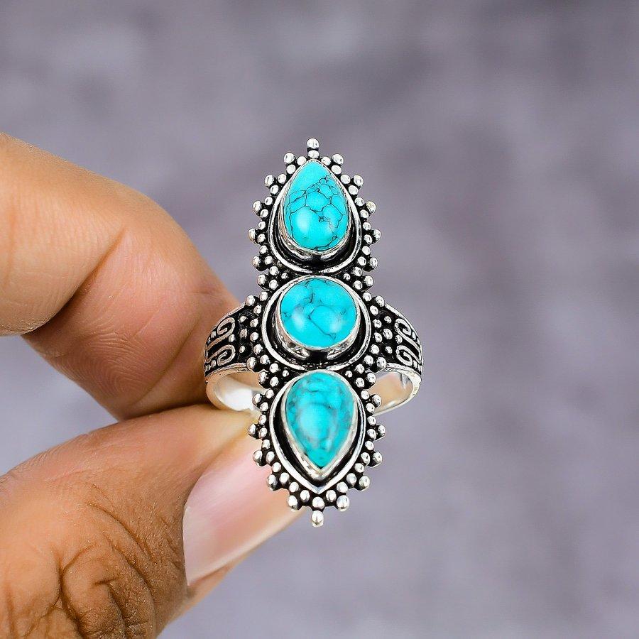 Santa Rosa Turquoise Handmade 925 Sterling Silver Jewelry Ring Size 8 H0q76