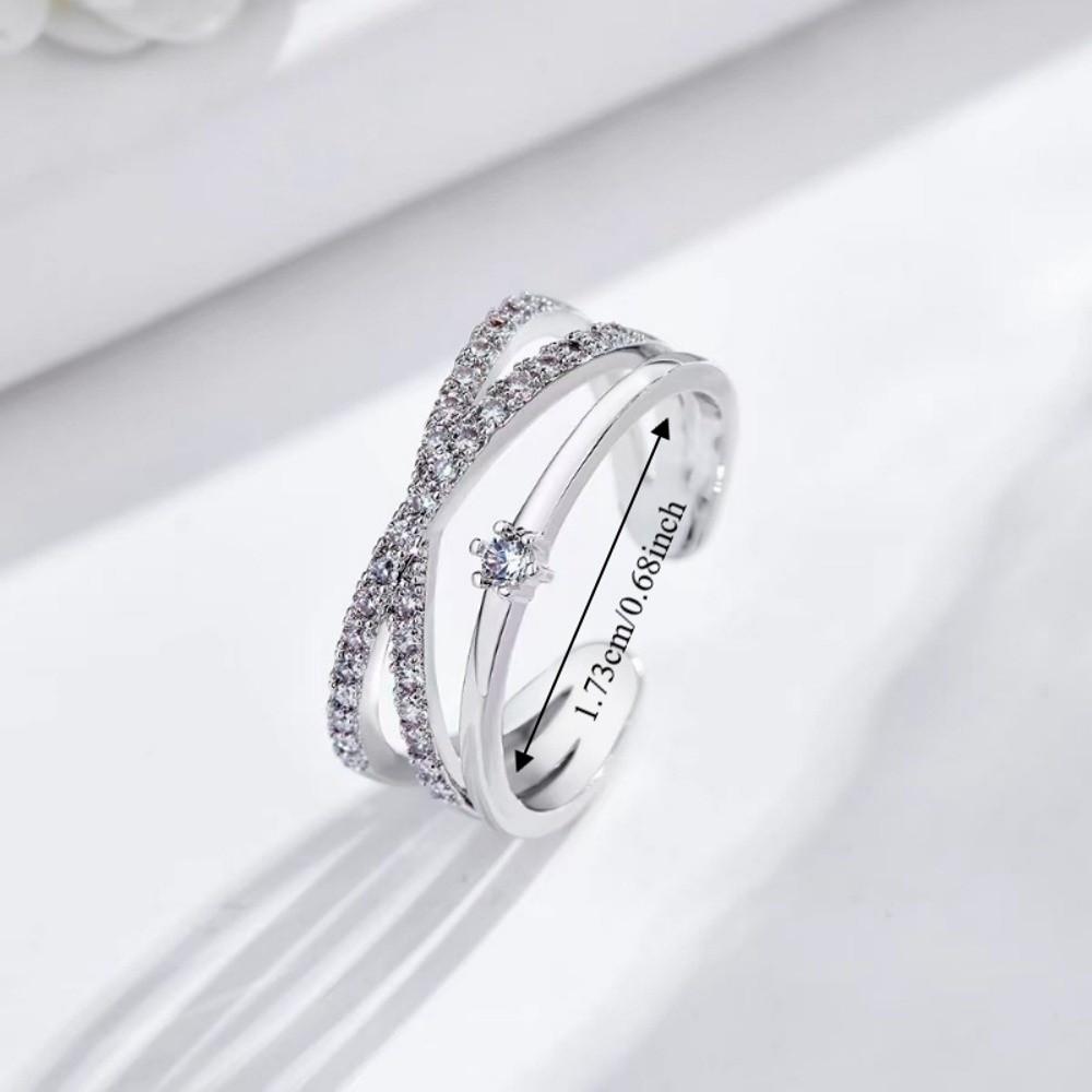 Luxury Zircon Crossed Rings Elegant Plain Ring Fashion Jewelry Crystal Finger Rings Gifts