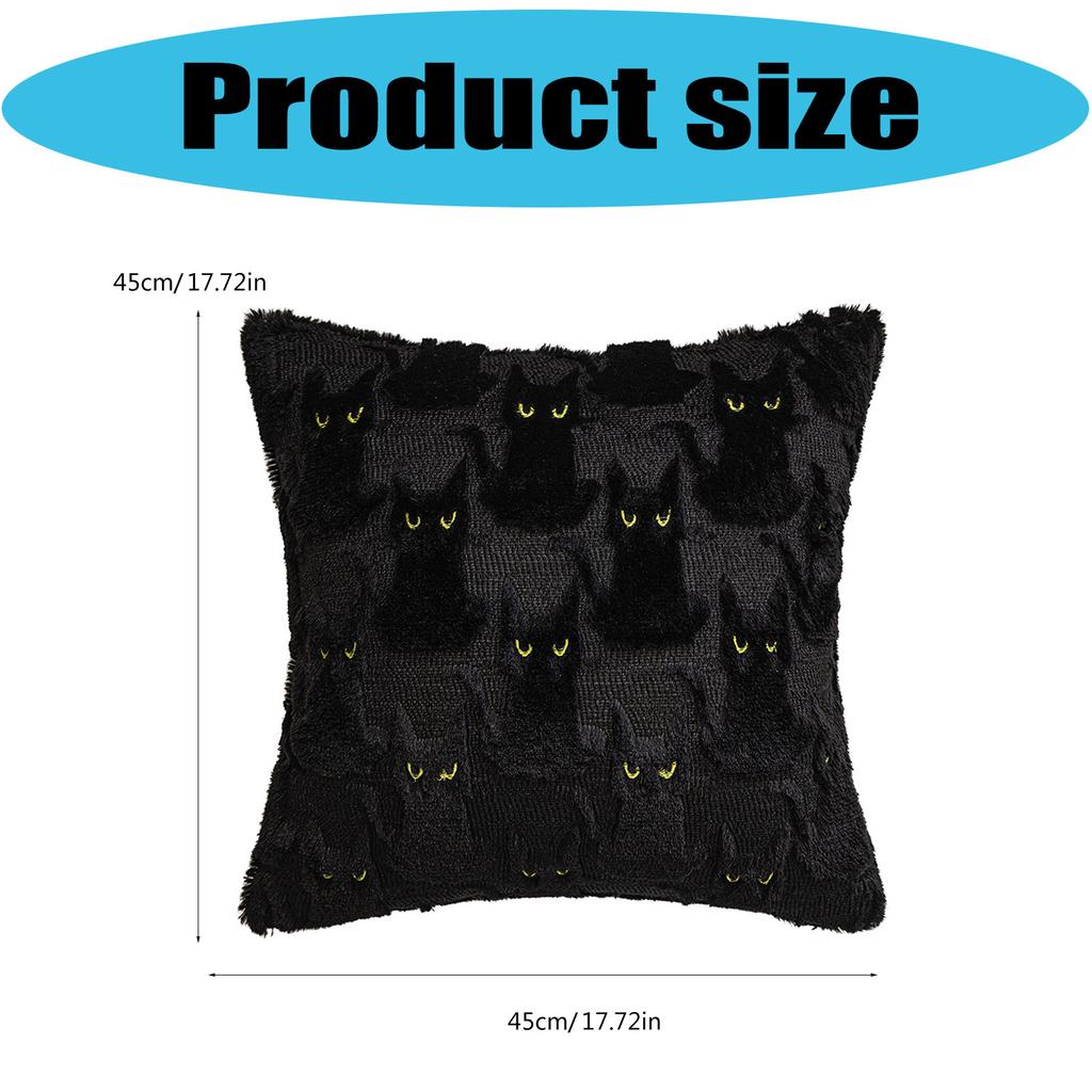 Black Cat Design Plush Pillowcase Soft Tufted Faux Fur Cushion Cover Halloween Home Decor For Spooky Theme Parties