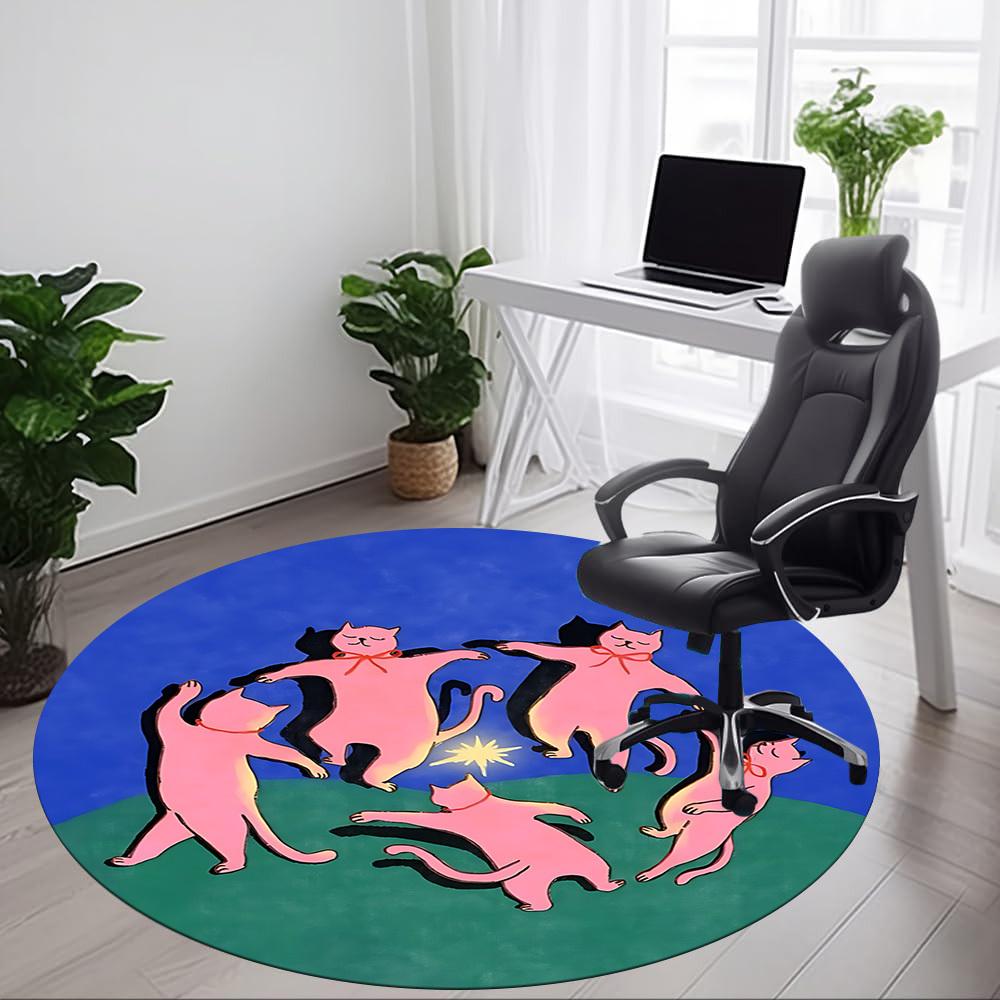 1pc Cat Circle Office Round Area Rug, Indoor Mat Suitable For Office, Under Office Chairs Bedroom Living Room Home Decor, Room Deco
