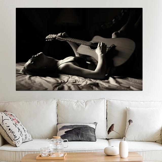 Сексуальная обнаженная девушка с принтами для гитары и постеров, современное искусство ню-живописи на холсте, картины для гостиной,