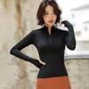 Женский топ для йоги, спортивная рубашка для йоги с длинным рукавом на молнии и отверстиями для больших пальцев, однотонная быстросохнущая дышащая рубашка для тренажерного зала и фитнеса