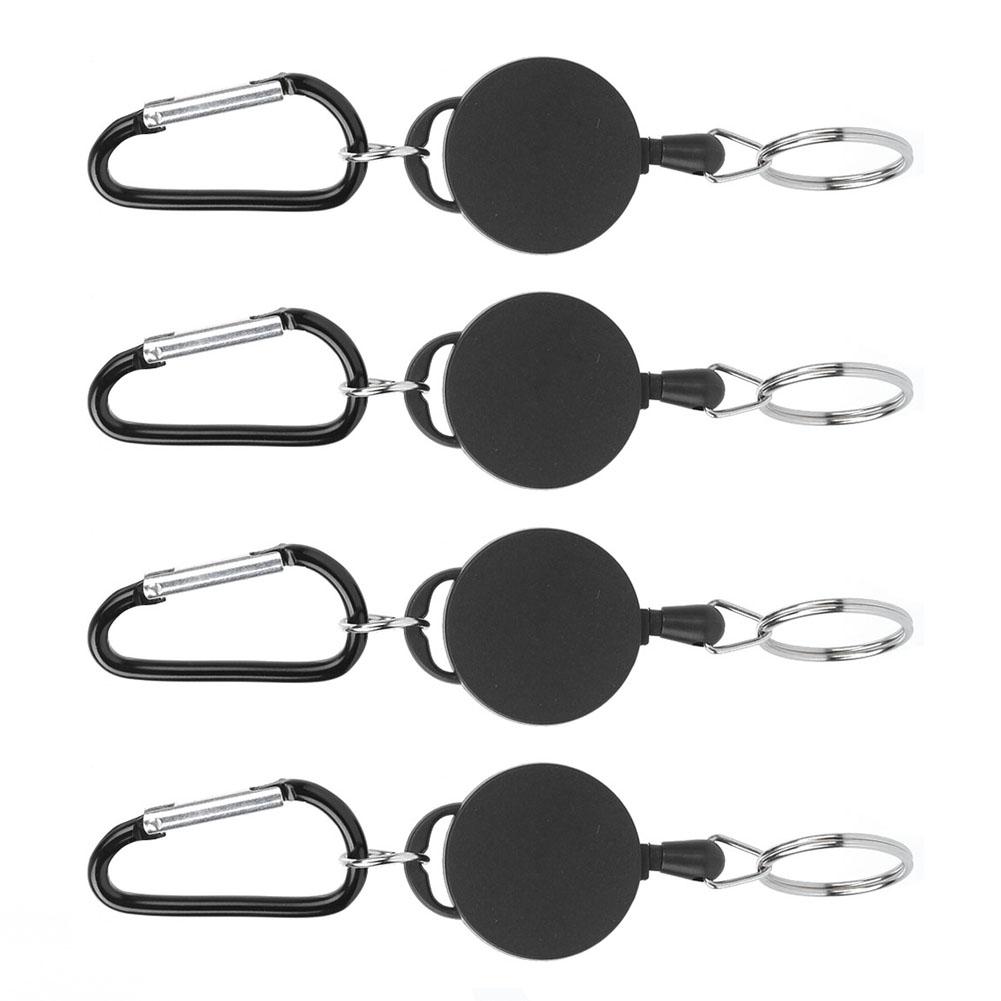 4pcs Telescopic Keychain Anti‑Theft Creative Retractable Key Ring Nylon Rope Outdoor Carabiner Holder for Mobile