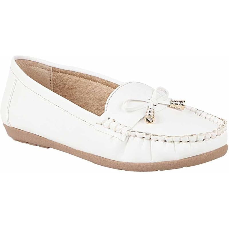 Shoetopia Women'S Block Heel Loafers White (5 Uk)