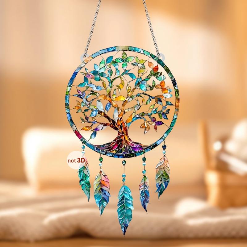 Colorful Wisdom Tree Dream Catcher 2D Flat Acrylic Wall Hanging for Doorway Background Decor Easy To Hang Nice Gift Idea