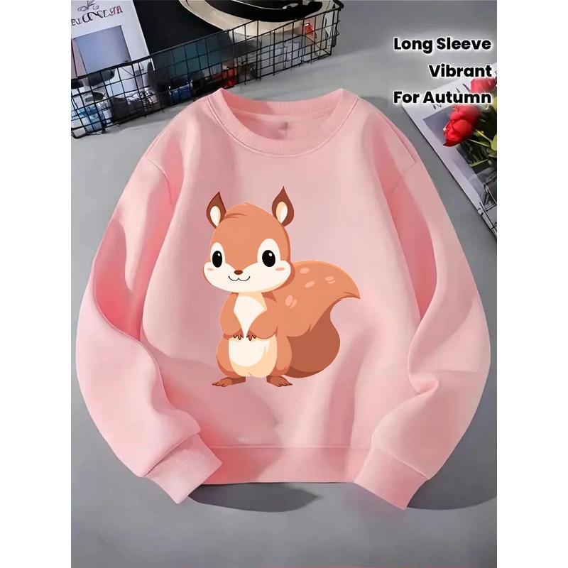 European sizes Kids' Crewneck Sweatshirt - Cute Squirrel Standing Pink Background , Sportswear And Casual Wear, Soft And Comfortable