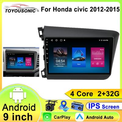 Carplay 9'' дюймовый 2din Android автомобильный радиоприемник для Honda Civic 2012 2013 2014 2015 Мультимедийный видеоплеер Авторадио DSP WIFI