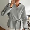 Women's Casual And Fashion V-Neck Strapped Long Sleeve Solid Color Coat