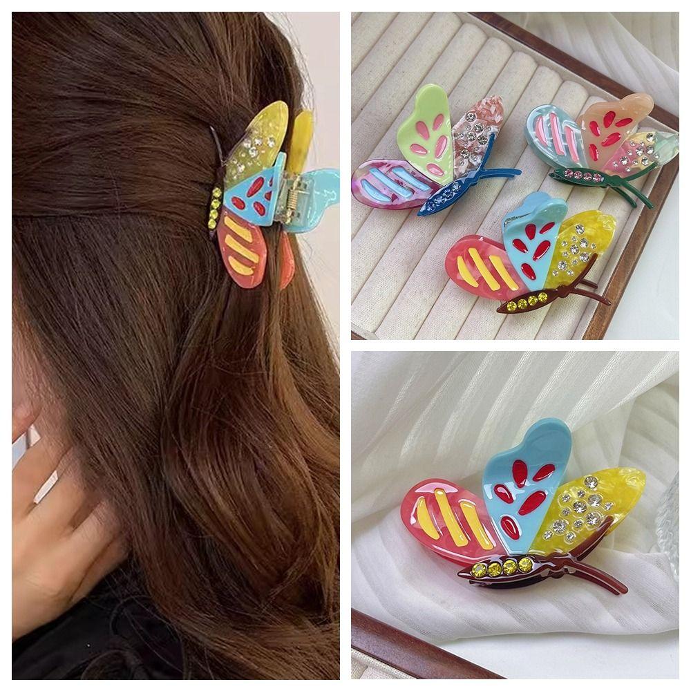 Заколка-краб для волос Elf Acetate Butterfly Hair Claw Zircon Large Shark Rhinestone Butterfly Hair Clip Female