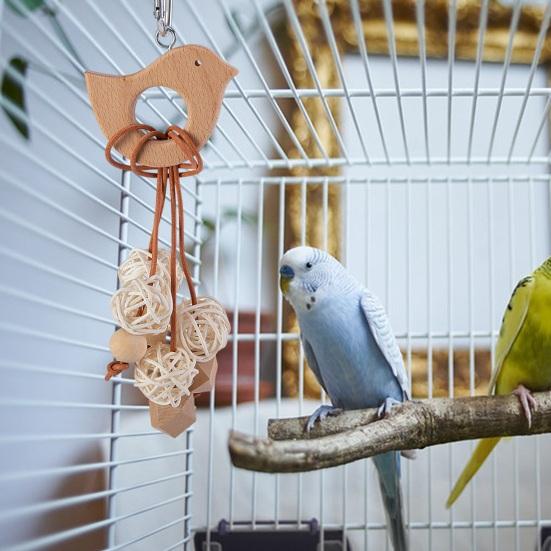 Красочная подвесная игрушка для попугая, тренировочный аксессуар для клевания и жевания, ручная работа, натуральное дерево