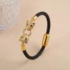 Bully Animal Style Leopard Head Braided Leather Rope Bracelet Fashion for Man Woman Stainless Steel Zirconia Zircon Daily Wear
