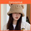 Ok Ear Bear Letter Embroidery Plush Fisherman Hat Bucket Cap Sun Protection