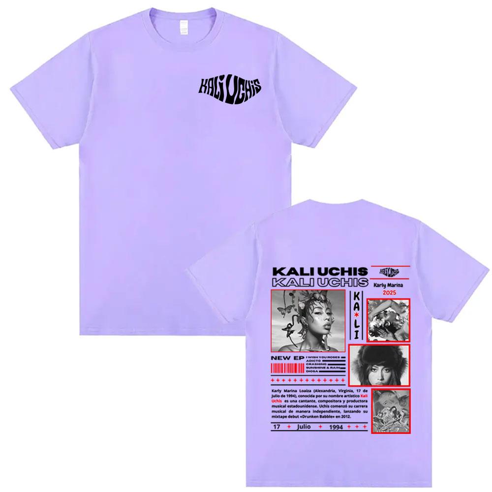 Певица Kali Uchis Karly Marina Тур 2025 Печатная футболка Унисекс Женская одежда Повседневная Хлопковый комфорт Футболки Мода Винтажная футболка