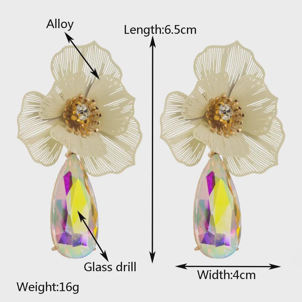 Trendy European & American Summer Flower Earrings: Colorful, Creative, Water Drop Design with Light Luxury Appeal