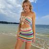 Handmade Crochet Bikini and Striped Mini Beach Skirt Set