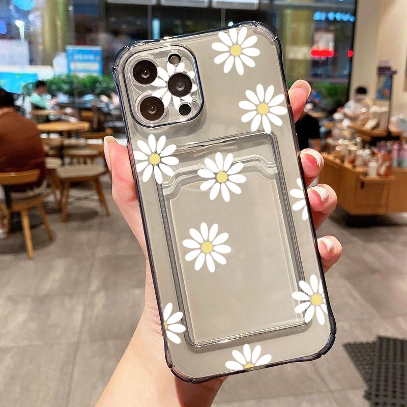 Чехол для iPhone 14 Pro Max Цветок Ромашки Прозрачный Чехол для Телефона для iPhone 11 12 13 15 16 XS XR X 7 8 Plus Кошелек Держатель для Карт Чехол
