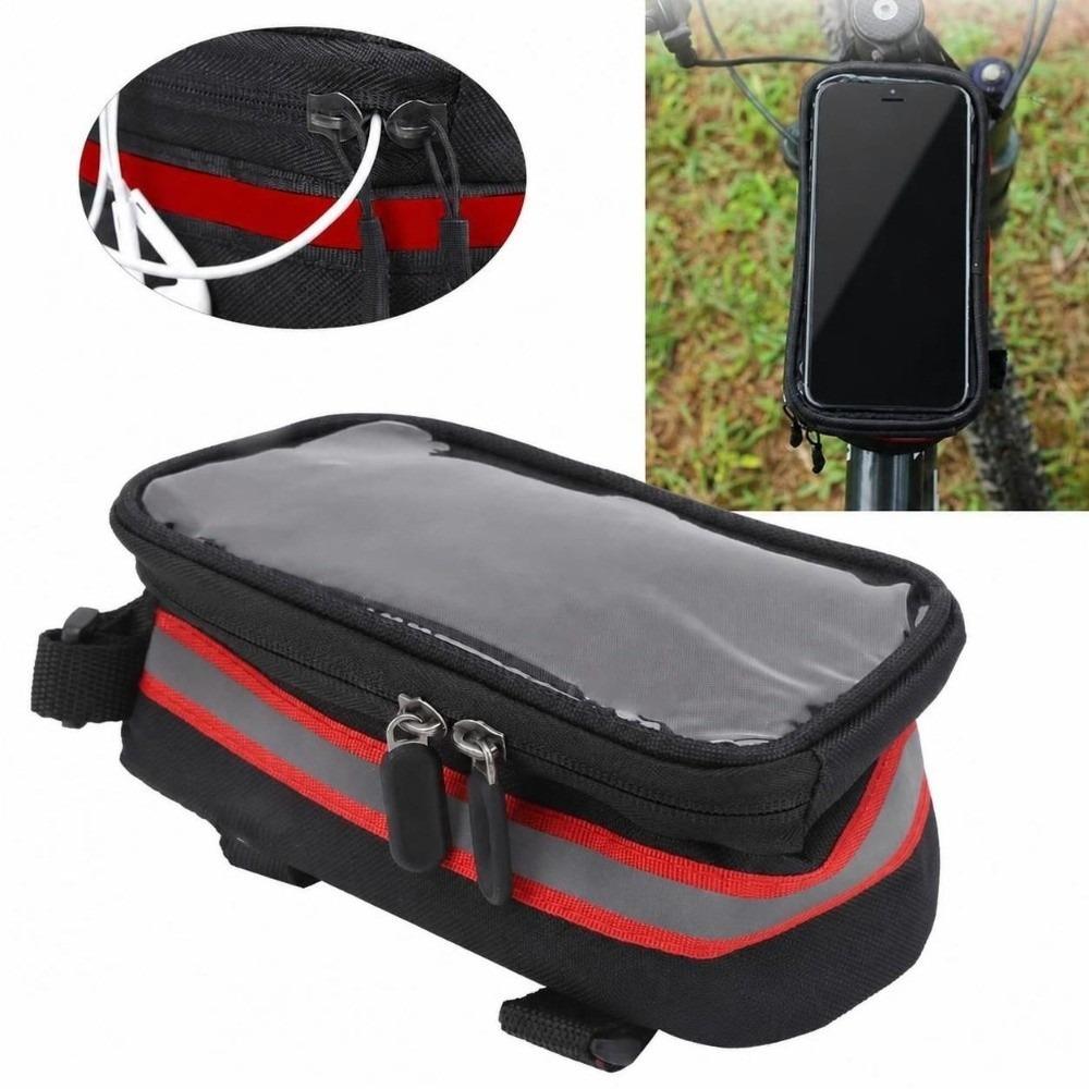 600D Nylon , TPU Bicycle Phone Bag Hook and Loop Straps Bike Top Tube Bag  Outdoor Riding