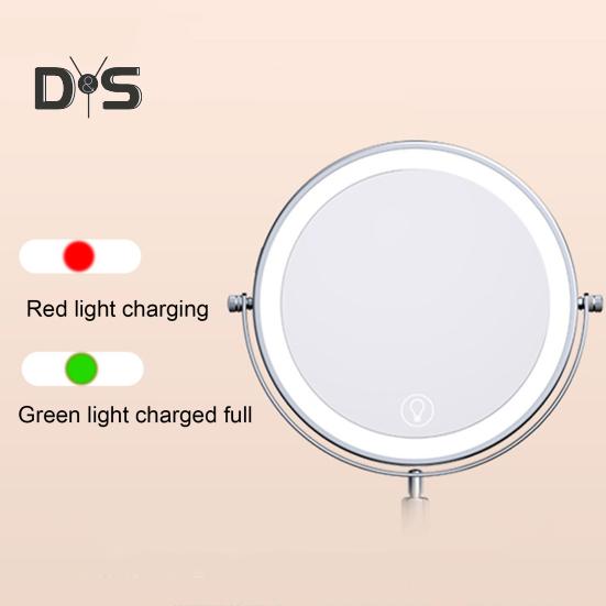 Зеркало для макияжа с подсветкой 3/5/10X, регулируемая высота и яркость, перезаряжаемое, двухстороннее увеличительное зеркало, 3 цвета, вращение на 360 градусов, светодиодный сенсорный экран