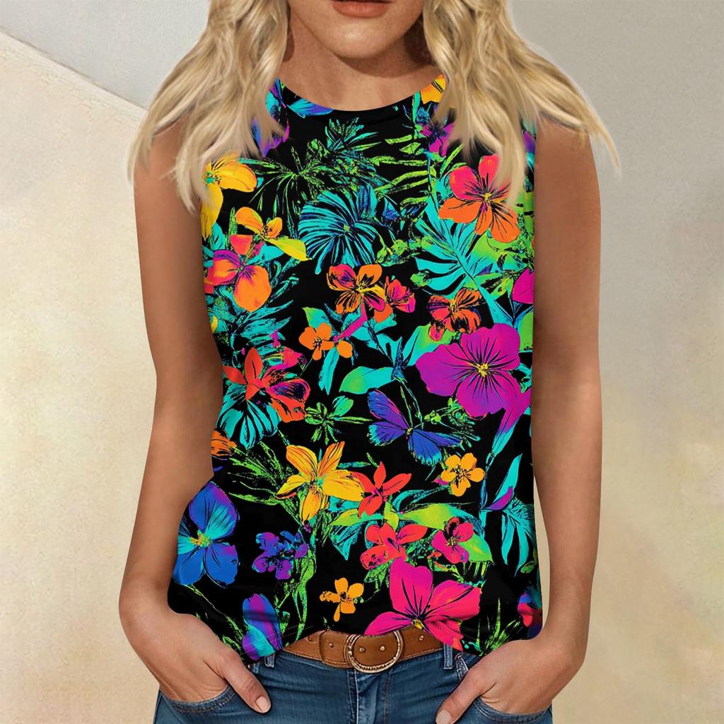 Женская мода, летняя майка с круглым вырезом, легкая майка без рукавов с принтом