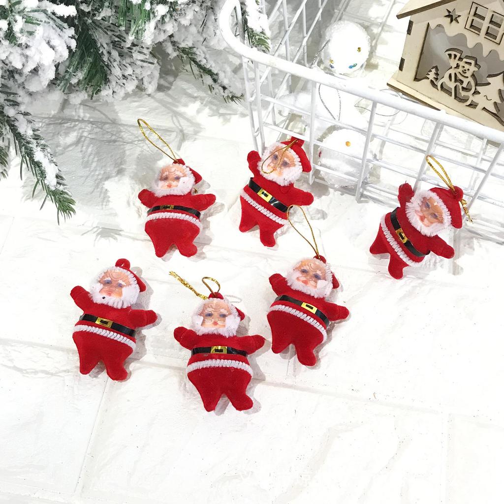 Santa Claus Red Flocked Glitter Christmas Tree Ornaments - 6 Colors
