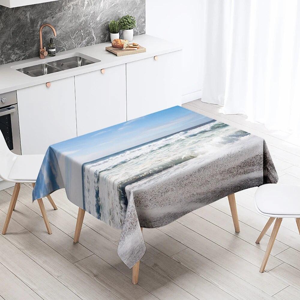 Beach Tablecloth Seaside Scenery Anti-fouling Waterproof Rectangular Kitchen Dining Table Home Decoration