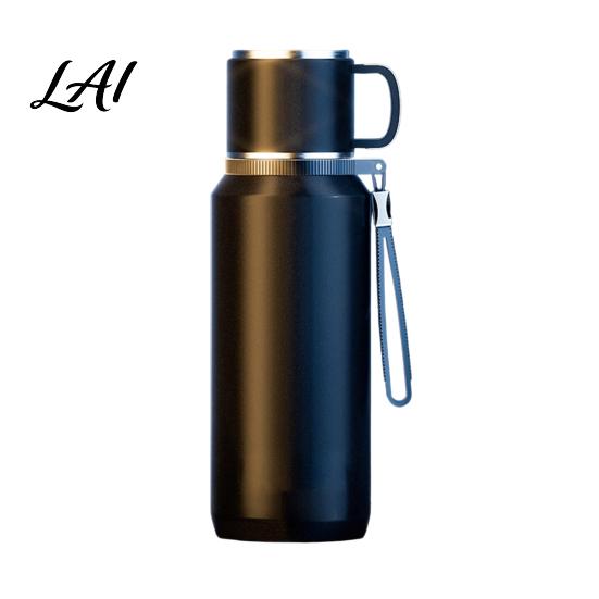 Sports Water Bottle with Handle 316 Stainless Steel Tea Tumbler Infuser 3-in-1 Double Wall Vacuum Insulated Portable Drinkware for Travel Leakproof
