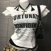 Women Retro T-shirts White Letters Bandage Collars Design Girls Y2K Tops