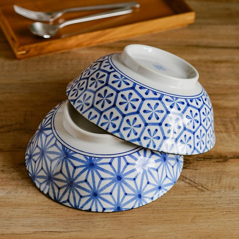 7,68-дюймовая синяя керамическая миска для лапши рамен, большая миска для смешивания супа и салата, цветочный дизайн, подходит для микроволновой печи, 1000 мл