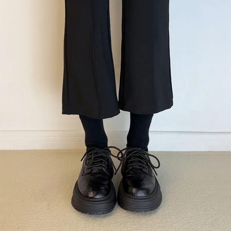 Sheepskin Version~ Thick-soled British Leather Lace-up Small Leather Shoes Women's Versatile Retro College Style Thick Heel Round Head Loafers