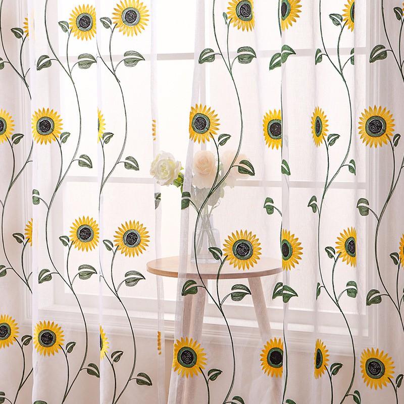 American Country Embroidered Sunflower Sheer Curtains Living Room Bedroom Dining
