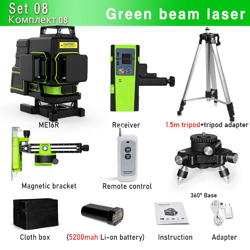 CLUBIONA Обновленный 4D 16-линейный лазерный уровень с зеленым лучом, самовыравнивающийся пульт дистанционного управления
