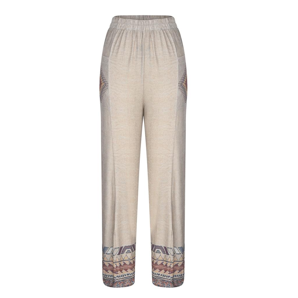 Женские свободные повседневные широкие брюки из хлопка и льна с принтом