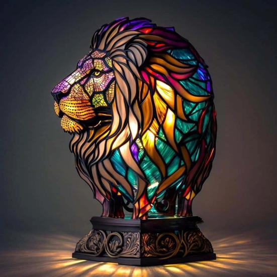 Stained Glass Animal Table Lamp Battery Operated Vintage Animal Night Light Home Office