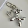 Silver Star Keychain Plastic Balloon Dog Key Ring For Women Girls Friendship Gift Car Handbag Decoration Handmade Jewelry