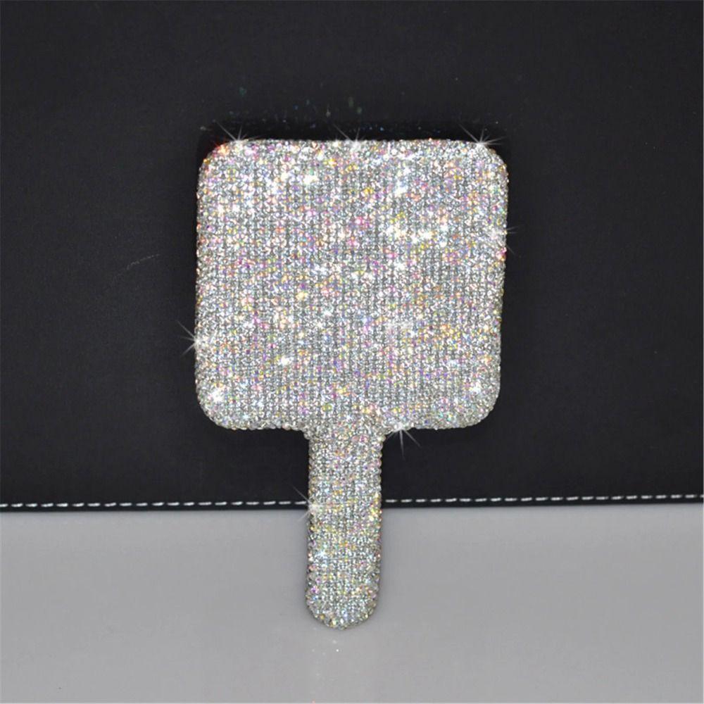 Square/Round Love Heart Mirror Rhinestone Hand Cosmetic Mirror Handheld Makeup Mirror Female