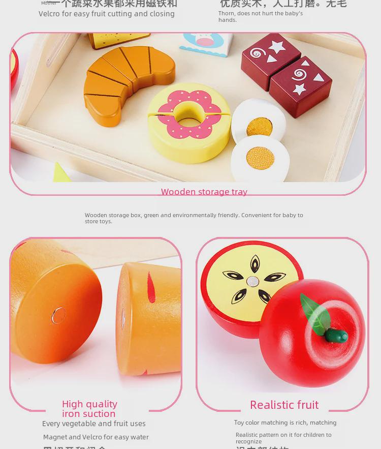 Wooden Pretend Kitchen Toy Set with Cutting Fruits & Vegetables