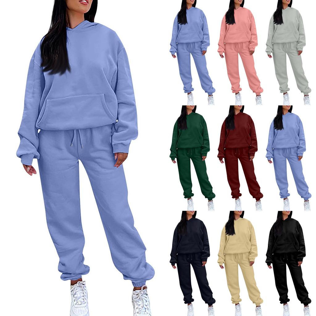 Женский однотонный спортивный комплект с капюшоном и длинными рукавами, домашние брюки, комплект для бега
