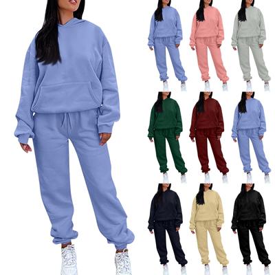 Женский однотонный спортивный комплект с капюшоном и длинными рукавами, домашние брюки, комплект для бега