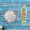 2 Pcs Ocean Beach Hanging Wall Decors Wood Rudder Surfboard Wall Art Bathroom Sign for Living Room