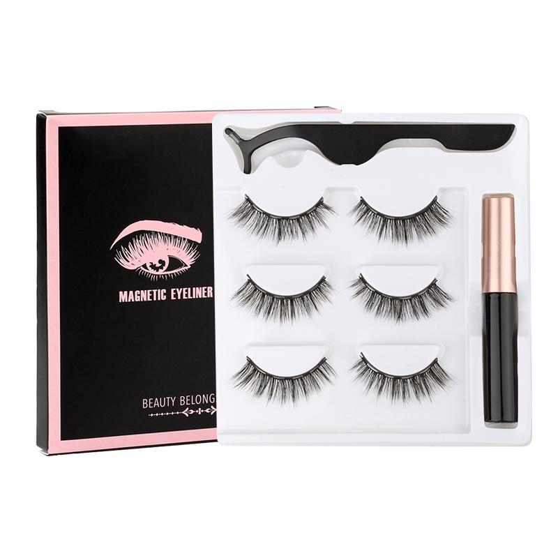 2/3/4 Pairs Magnetic Eyelashes Set Waterproof Liquid Eyeliner Tweezer Wispy False Eyelashes Dramatic 3D Mink Lashes Makeup Tools